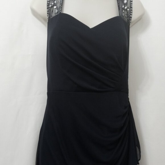 Vintage Stenay Size 8 Black Sleeveless Dress Sheer Neckline Embellished Shoulder - Picture 8 of 16